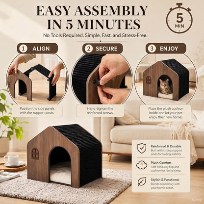 Modern Wooden Cat House Indoor – E0 Grade Enclosed Cat Cave Bed with Washable Cushion, Eco-Friendly Non-Toxic Pet Furniture for Kittens & Medium Cats up to 20 Lbs6