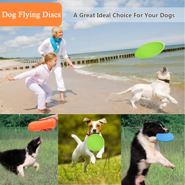 XIGOU Dog Flying Disc, 3 Pack Dog Flyer Toys, Soft Rubber Interactive Lightweight Flying Disc Dog Toy for Small Large Dogs - Floats in Water & Safe on Teeth, 7 Inch.2