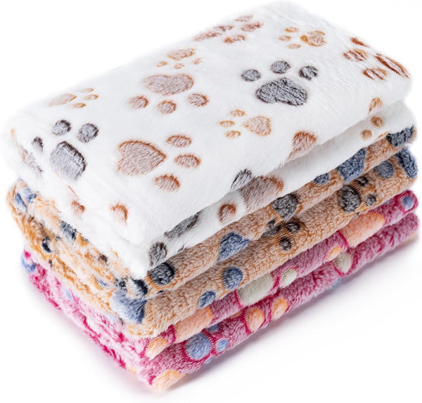 1 Pack 3 Blankets Super Soft Fluffy Premium Fleece Pet Blanket Flannel Paw Printed Throw for Dog Puppy Cat (Small 23X16'', Brown, Pink, White)12