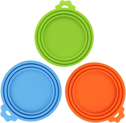 SHENGQIDZ 3 Pack Pet Food Can Covers Universal Can Lids Safe/Silicone Dog&Cat Food Can Lid Covers (Green+Blue+Orange)1