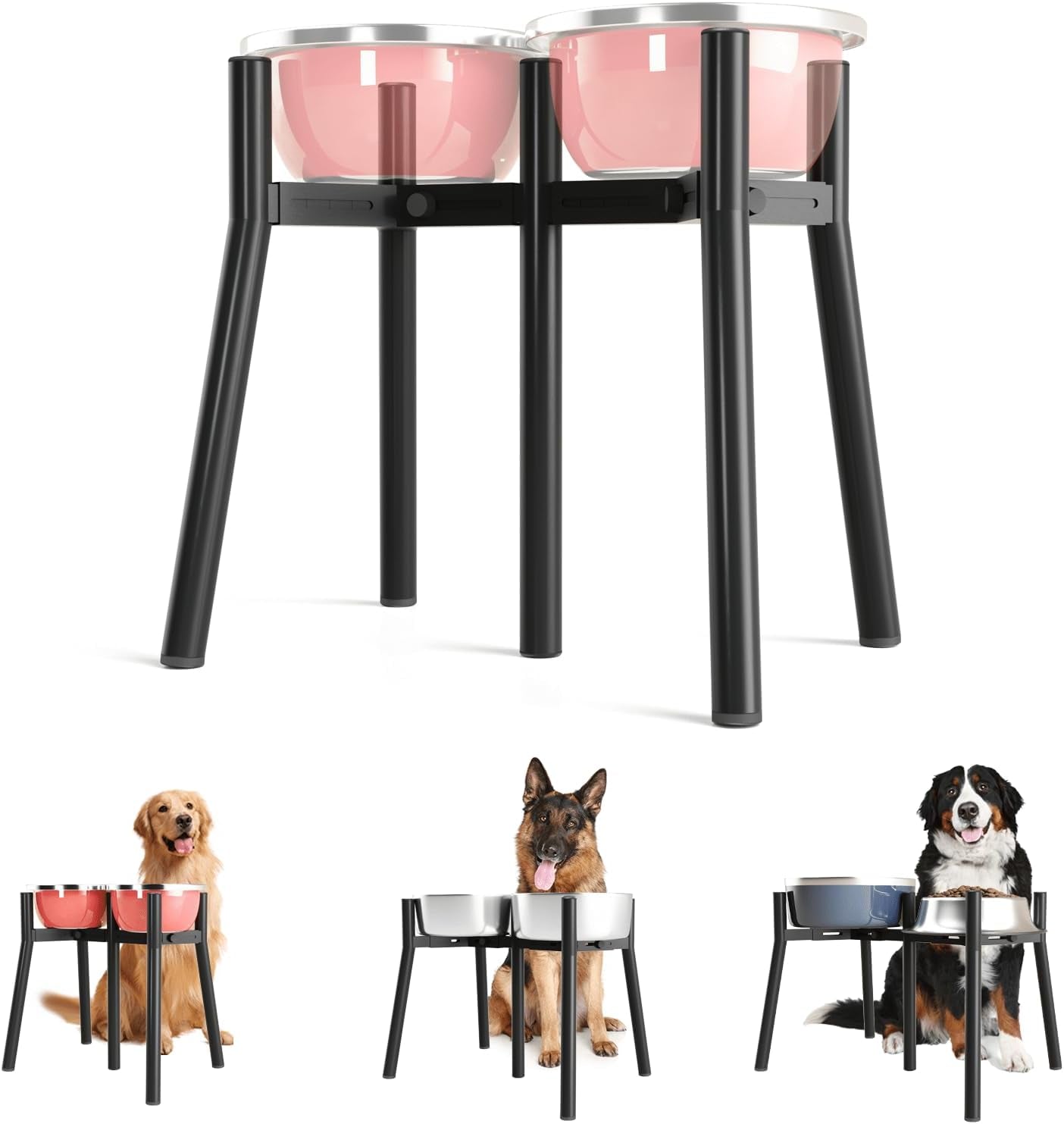 dog-bowl-stand-for-medium-large-dogs-adjustable-width-elevated-dog-bowls-7-10-6-raised-dog-food-water-bowls-11-inch-tall-single-holder-black-bowl-not-included