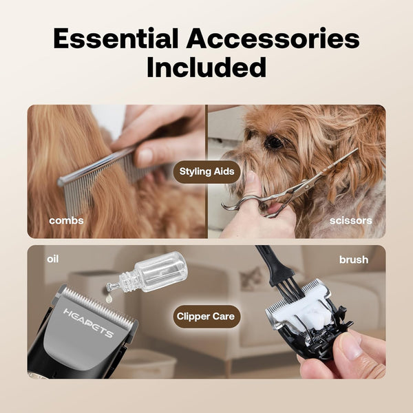 HEAPETS Dog Hair Clippers for Grooming Kit and Dog Paw Trimmer Nail Grinder for Grooming, Low Noise Rechargeable Cordless, Shaver Grooming Supplies for Pet Cats Dogs (Black, White)8