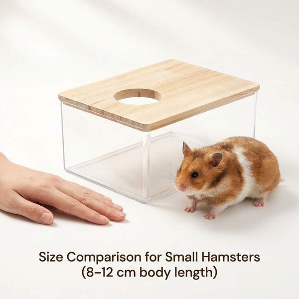 QWORK Hamster Sand Bath Box – Clear Acrylic Habitat Bath with Wooden Lid for Dwarf Hamsters, Digging & Grooming2