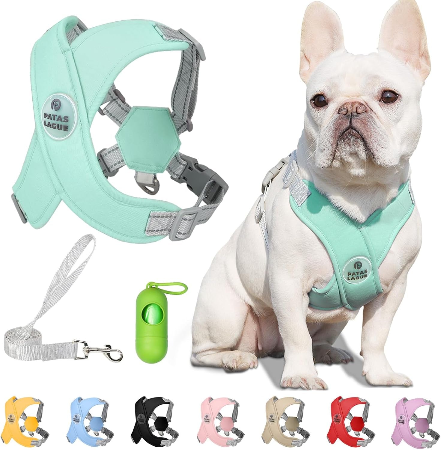 patas-lague-dog-harness-with-leash-set-adjustable-soft-padded-step-in-dog-vest-no-choke-no-pull-reflective-for-small-medium-pets-with-poop-bags-and-dispenser-solid-and-no-chew-pink-m