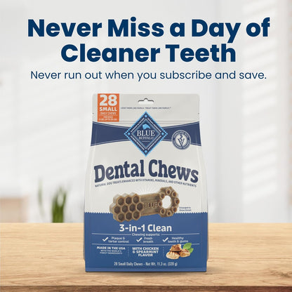 Blue Buffalo Natural Dental Chews for Small Dogs 5-20 Lbs., Chicken & Spearmint, Daily Teeth Cleaning Dog Treats, Enhanced with Vitamins & Minerals, 11.3-Oz. Bag (28 Treat Count)10