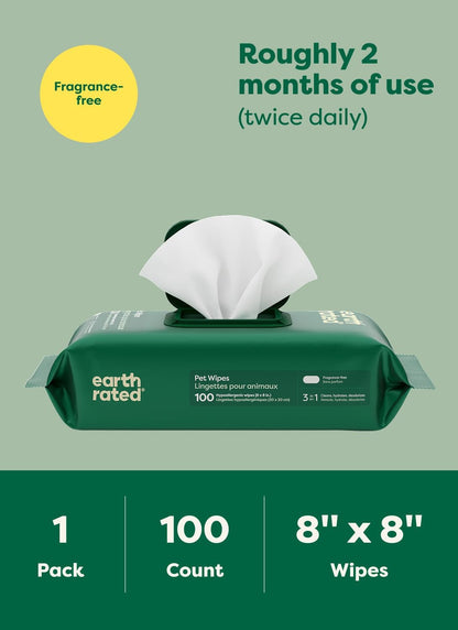 Earth Rated Dog Wipes for Paws & Butt, Deodorizing, Unscented, 100Ct | Hypoallergenic, 3-In-1 Cleaning and Hydrating, for Grooming Paws, Body and Butt8
