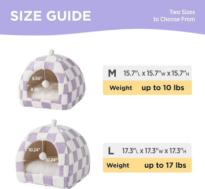 Lesure 2In1 Cute Cat House for Kitten with Washable Cushioned Pillow,16In | Cat Beds for Indoor Cats,Small Pet Cave Tent,Cozy Enclosed Foldable Hideaway,Fluffy Ball,Anti Slip Bottom,Hand Strap,Purple4
