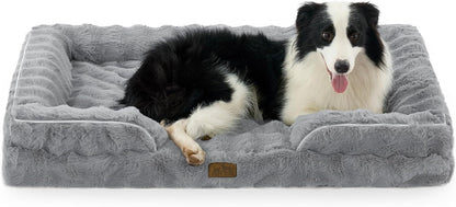COZY KISS Orthopedic Dog Bed for Extra Large Dog 44X32 Inch, XL Faux Fur Pet Sofa, Bolster Foam Bed with Sides, Non-Slip and Egg-Crate Big Dog Couch Bed with Washable Removable Cover, Beige20