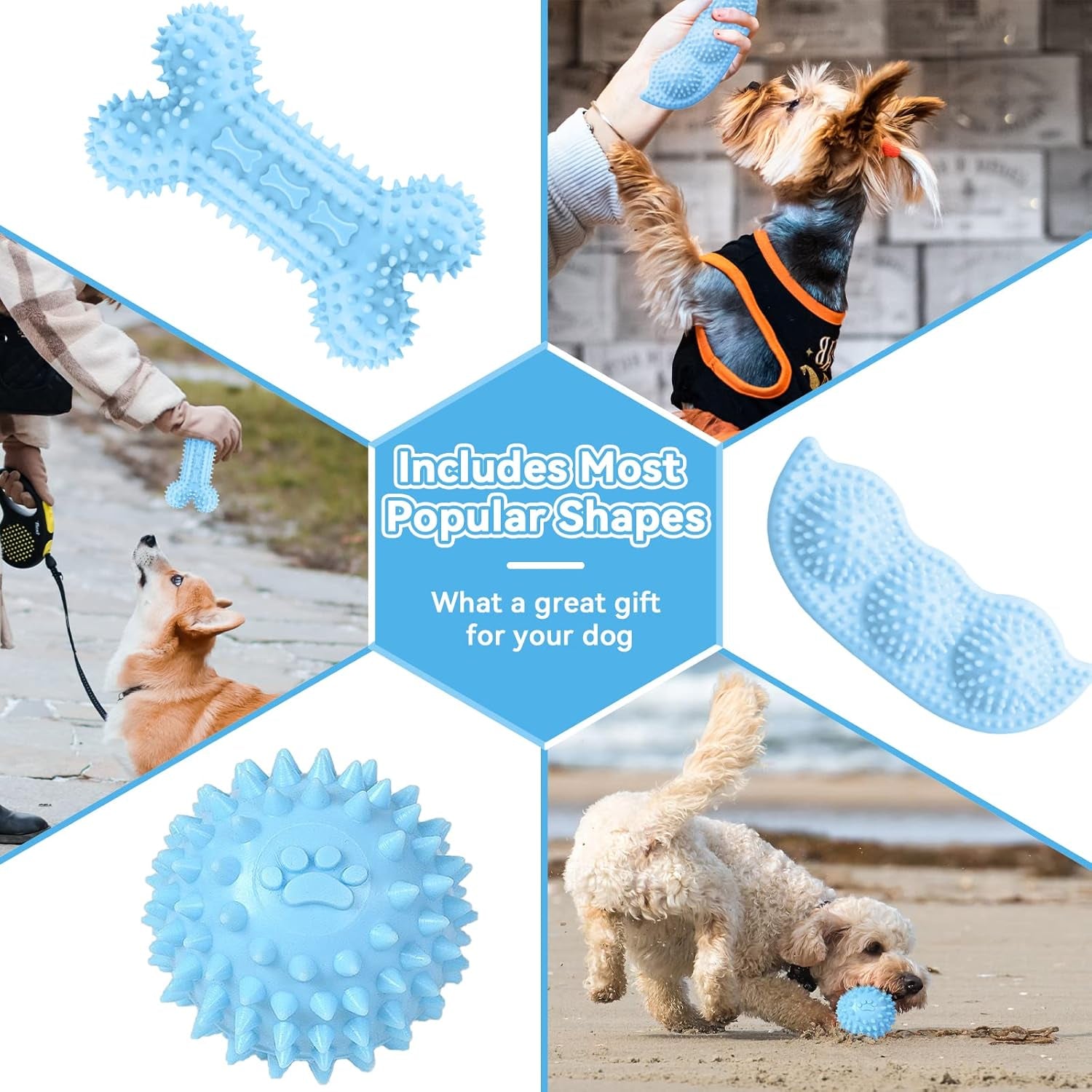 petcare-6-pack-puppy-chew-toys-blue-soft-rubber-rope-bone-ball-teething-toys-for-small-dogs-puppies-including-yorkie