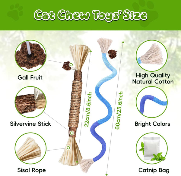 Silvervine Sticks for Cats & Cat Chew Rope Toys for Indoor Cats Dental Care Teeth Cleaning, Kitten & Cat Teething Toys for Health, Cat Chew Stick Suitable for All Breeds of Aggressive Chewers Cat6