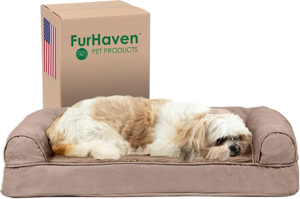 Furhaven Orthopedic Dog Bed for Large Dogs, Sofa-Style with Cool Gel-Top Foam with a Solid Orthopedic Foam Base for Joint Support, Removable Washable Cover, Jumbo XL, Plush & Suede, Gray21