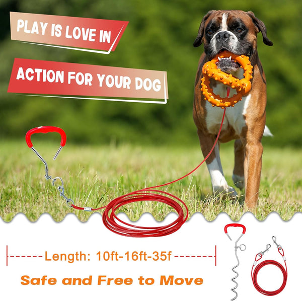 Supet Dog Tie Out Cable and Stake 32/16/10 Ft Outdoor, Yard and Camping, for Medium to Large Dogs up to 125 Lbs, 16" Stake, 32/16/10 Ft Cable with Durable Spring and Metal Hooks for Outdoor2