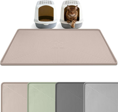 Silicone Cat Litter Mat 47" X 35" Cat Mat for Litter Box, Khaki | Extra Large Cat Litter Trapping Mat for Floor, Waterproof, Non-Slip Kitty Litter Box Mat with Raised Edge, Easy to Clean19