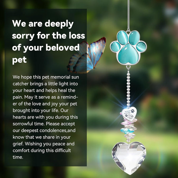 Dog Memorial Gifts for Loss of Dog, Pet Sympathy, Dog Memorial Suncatcher | Thoughtful Dogs and Cats Bereavement Remembrance Gifts, Natural Cat'S Eye Paw Crystal Suncatcher7