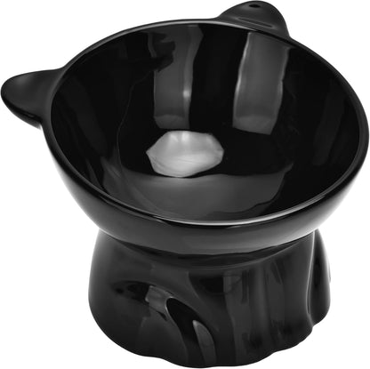 Elevated Cat Food Bowl,8 Oz Ceramic Raised and Tilted Water Bowl,Anti Vomiting and Protect Pets Spines Dishes for Fat Faced Cat, Indoor Cats,Kitten,Small Dog (White)8