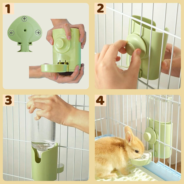 Rabbit Water Bottle, 600Ml/21Oz Hanging Water Dispenser Feeder Cage Crate Hutch Bunny Puppy Cat Chinchilla Ferret Guinea Pigs Squirrel Hedgehog (Green)4