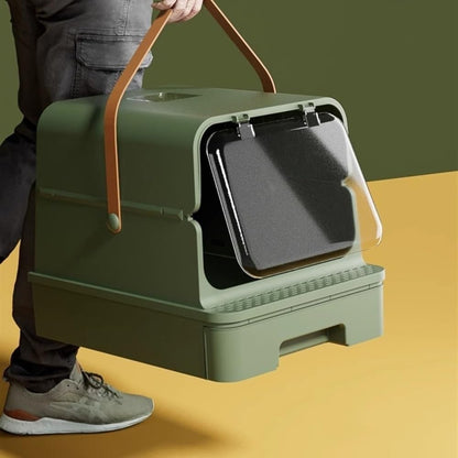 Pet Supplies, Enclosed Cat Litter Box with Door & Drawer, Anti-Splash Lid, Scoop Included(Gray)4