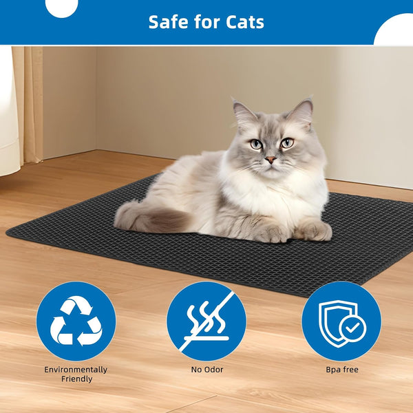 Cat Litter Mat for Indoor Cats Eva Double-Layer Litter Box Mat Washable for Easy Cleaning Cat Rug Collects Litter and Prevents Liquid Leakage (Gray, 23.6×15.7Inch)5