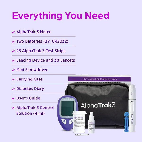 Alphatrak3 Blood Glucose Monitoring Kit for Diabetic Dogs, Cats & Horses | 8-Piece System for At-Home Use, Accurate Digital Results in 5 Seconds or Less, Mobile App Tracking, Uses Small Blood Sample4