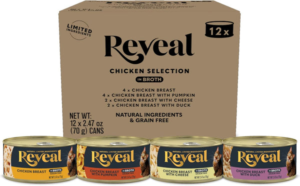 Reveal Fish Variety in Broth Wet Cat Food, 5-Flavor 30-Pack 2.47 Oz Cans | 100% Natural, High Quality Protein, Limited Ingredient, Grain Free, No Fillers, No Artificial Additives, No By-Products11