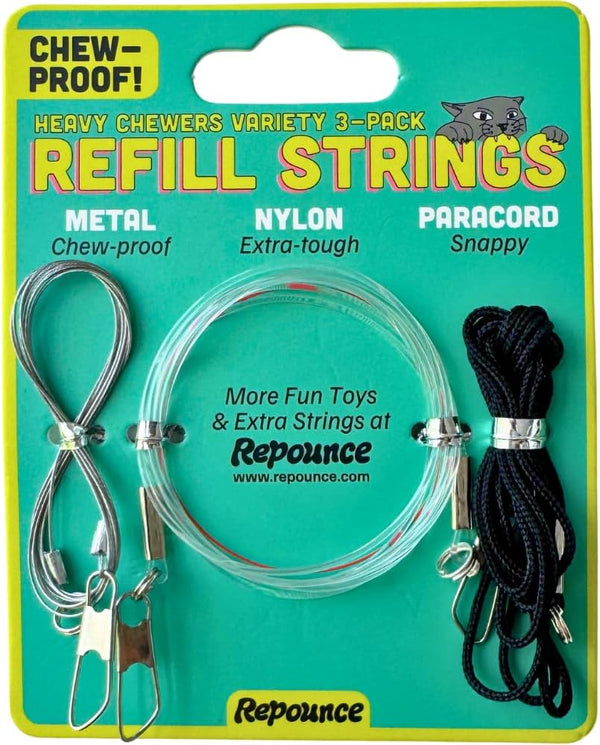 Cat Toy String Replacement 3-Pack - Chew Proof Metal Wire, Cat Wand String Replacement Variety Pack, Official Cat Toy Refill Strings for Forever Stick Cat Toy Wand, Transparent Fishing Line Nylon Cord1