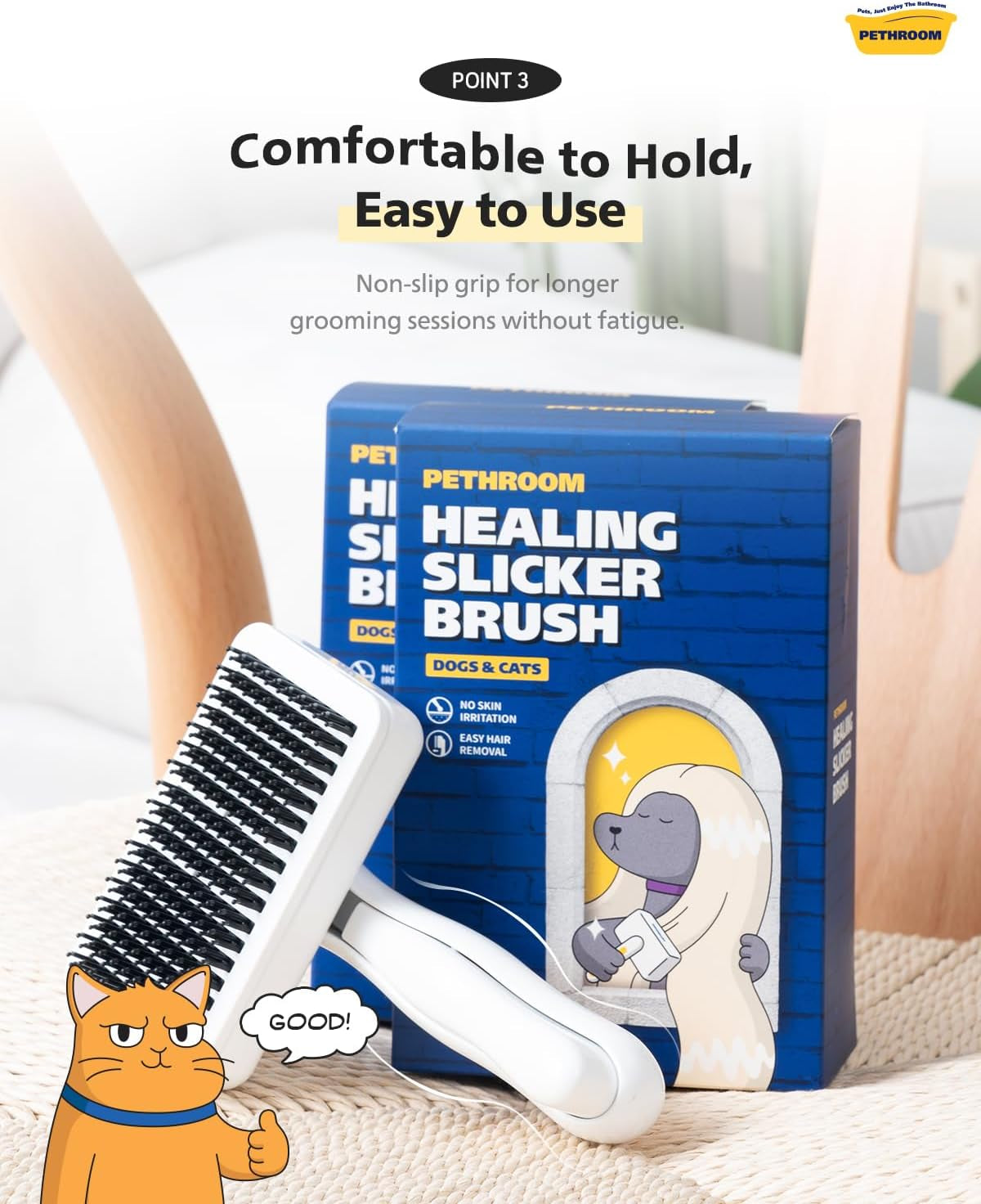 pethroom-self-cleaning-slicker-brush-for-dogs-cats-gentle-grooming-deshedding-tool-removes-mats-tangles-skin-friendly-coated-tips-one-touch-hair-removal-button