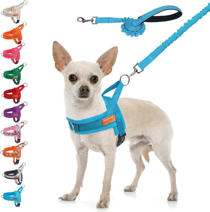 BEAUTYZOO Dog Harness No Pull, Quick Fit Dog Harness and Leash Set, Escape Proof Vest Harness with Soft Handle, Reflective Breathable Mesh Padding Harness for Medium Size Dog Training Walking, Beige M40