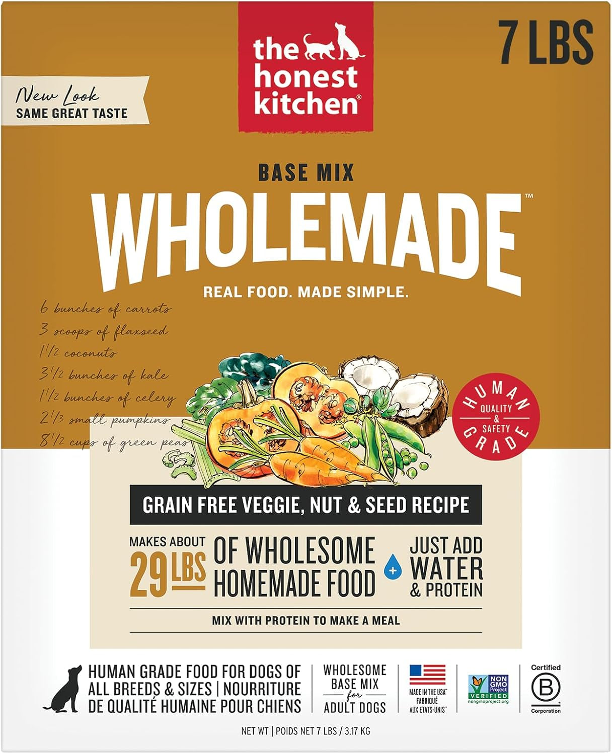 the-honest-kitchen-wholemade-grain-free-dog-food-base-mix-veggie-fruit-human-grade-easy-homemade-dog-food-starter-just-add-water-topper-for-dry-or-wet-dog-food-7-lb-bag-makes-28-lbs