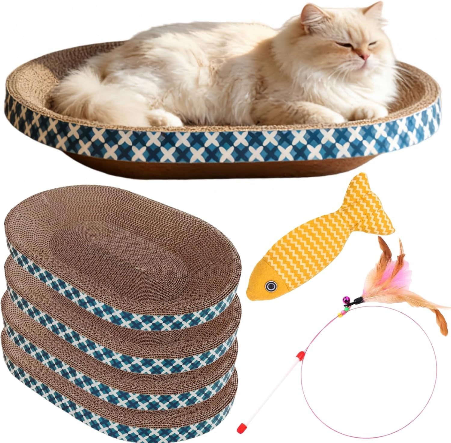 cat-scratcher-bed-with-toys-4-pack-oval-cat-scratcher-cardboard-indoor-cat-scratch-bowl-large-pad-cat-scratching-board-with-catnip-fish-toy-feather-wand-for-furniture-protector-l17-5x12-6x3