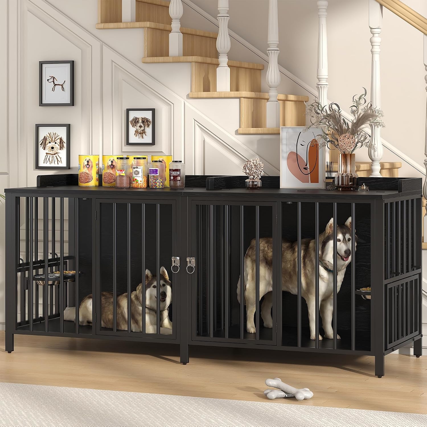 boinn-63-heavy-duty-dog-crate-furniture-with-4-doors-removable-divider-openable-top-indoor-dog-kennel-with-raised-edge-tabletop-double-dog-cage-for-medium-large-dogs-decorative-pet-crate