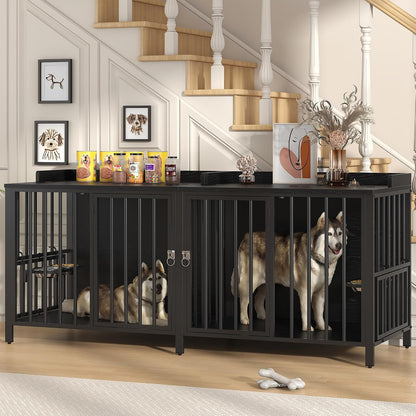 BOINN 63" Heavy Duty Dog Crate Furniture with 4 Doors, Removable Divider & Openable Top, Indoor Dog Kennel with Raised Edge Tabletop, Double Dog Cage for Medium Large Dogs, Decorative Pet Crate9