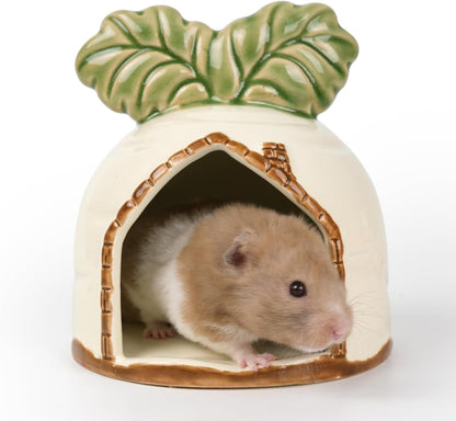 Ceramic Hamster Hideout Strawberry Chew Proof Syrian Hide Cool Bed | Easy to Clean Durable Ceramic Guinea Pig House, Good Hiding Hut Cave for Gerbil, Mice, Rat All Season，Cute Pink Habitat Decor8
