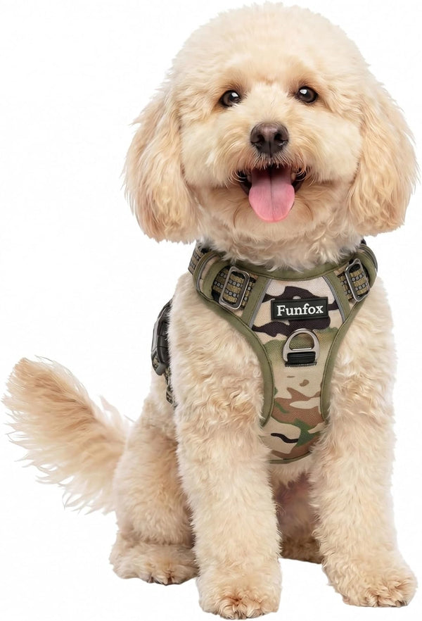 Funfox Dog Harness Medium Sized Dog, Vertical Handle Easy Control, No Pull Pet Vest Adjustable with 2 Leash Clips, Soft Material, Reflective Safe Night Walking for Small Medium Large Breed, Black, M28