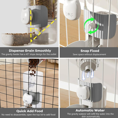 Yummy Sam Hanging Automatic Small Pet Food Water Dispenser, Auto Gravity 0.8L Cat Feeder and 0.87L Water Dispenser, Self-Feeding and Waterer Set Kennel Feeding Station for Puppy Cats (Grey White)5