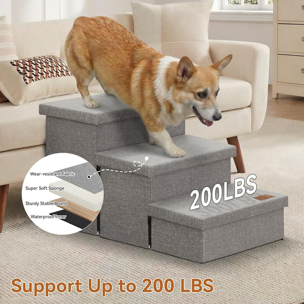 Zerbuger Wider Dog Ramp for High Bed with Storage 18" H, Foldable Dog Stairs for Small Medium Large Older Senior Animal, Sturdy Dog Step for Climbing Bed or Couch, Arthritis-Friendly (Gray, No Condo)7