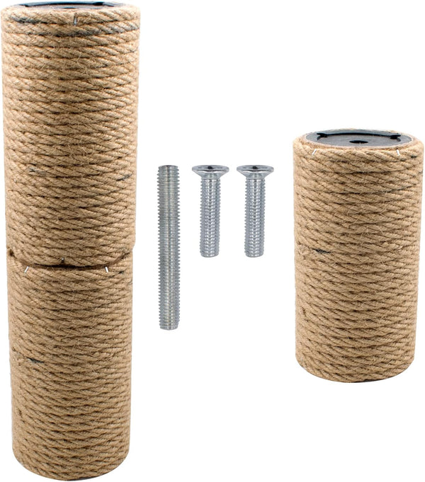 2 Pack Cat Scratching Posts Jute Rope Replacement Scratcher Refill Post for Cats Cube Tower Kittens Scratch Pole Perch Interactive Toys Carpeted Furniture Accessories Deterrent Tree 4.92'' (M8 Screws)3