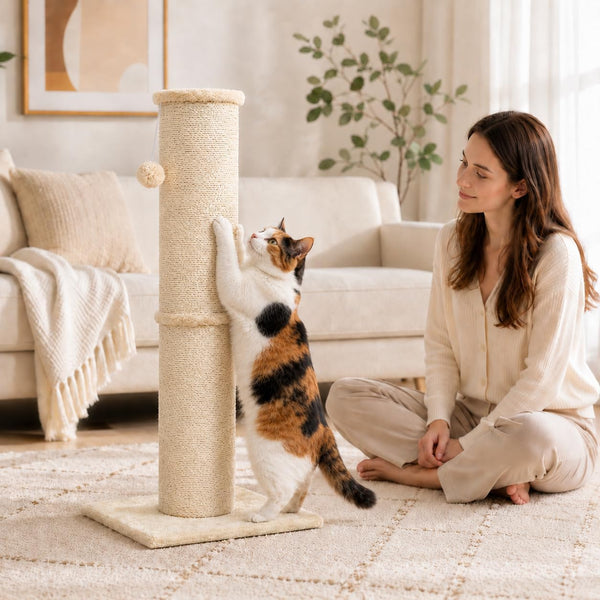 PAWSCRAT 32-Inch Tall Cat Scratching Post, 5.5-Inch Diameter, Sisal, Beige | Natural Sisal Scratching Surface with a Dangling Ball for Indoor Cats, Scratch-Resistant Durable and Protect Your Furniture8