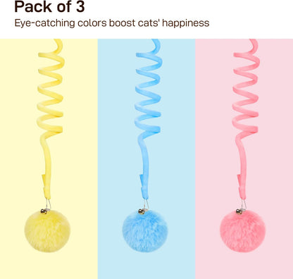 Potaroma Hanging Fluffy Cat Catnip Ball Toys 3 Pcs with Bell, Interactive Cat Teaser Retractable Toys Indoor Kitten Play Chase Exercise Physical Stimulation | Cat Teaser, Retractable Toys Indoor Kitten Play Chase Exercise Physical Stimulation6