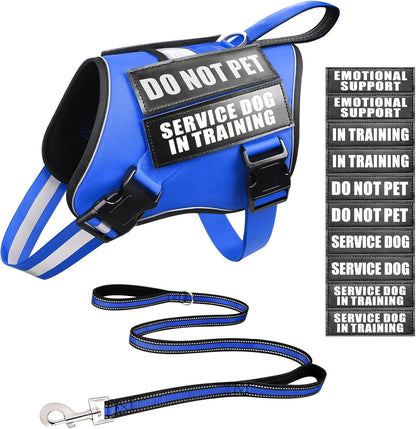 Service Dog Vest Harness and Leash Set+10 Patches,No Pull&Adjustable Reflective Dog Harness with Soft Padded Handle for Training/Everyday,Fit Small/Medium/Large/Extra-Large Dogs(Red XL) | No Pull&Adjustable Reflective Service Dog Harness Large Sized,Dog Leash with 2 Soft Padded Handles,For Training Working9