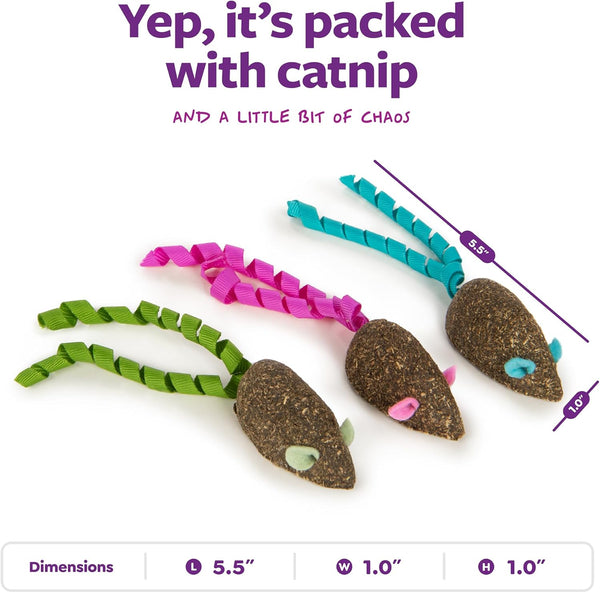 Smartykat Magic Mice Compressed Catnip and Ribbon Cat Toys, Mess-Free for Hunting & Batting Fun for Cats & Kittens, Set of 33