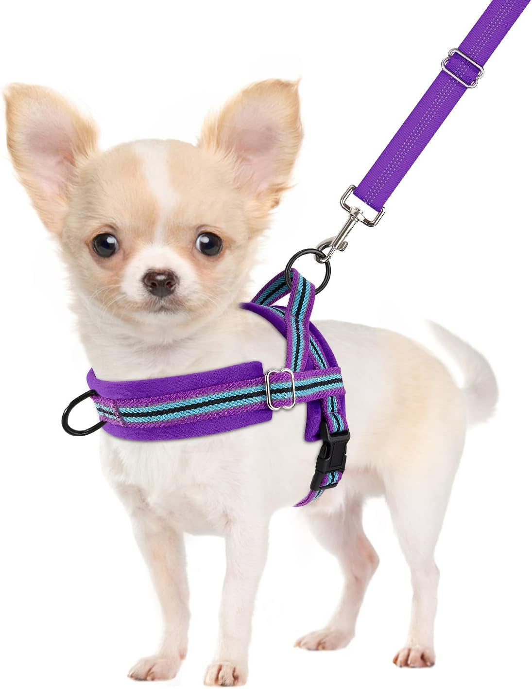 slowton-no-pull-small-dog-harness-and-leash-set-puppy-soft-vest-harness-neck-chest-adjustable-reflective-lightweight-harness-anti-twist-pet-lead-combo-for-small-medium-dogs-fuchsia-xxs