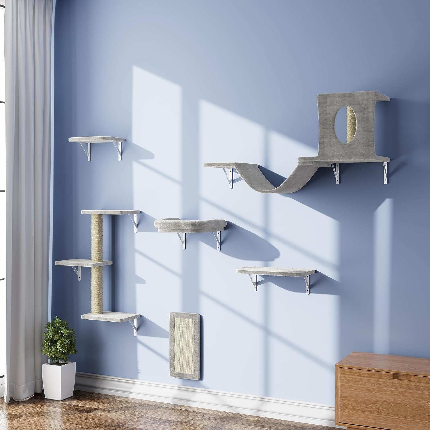 nunu-lab-wall-mounted-cat-furniture-set-6-pcs-climber-set-with-house-bridge-steps-scratcher-board-diy-walls-playground-indoor-cat-shelves-gray
