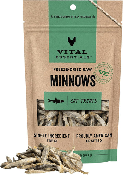 Vital Essentials Freeze Dried Minnows Cat Treats, 1.0 Oz Bag | Single Ingredient, Premium Quality Protein, Grain Free, Healthy Treats, USA Made with U.S. & Globally Sourced Ingredients1