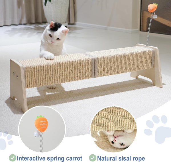 Cat Scratching Post, 30" Horizontal Sisal Scratch Post for Indoor Cats, Durable Cat Furniture Protector with Spring Toy4