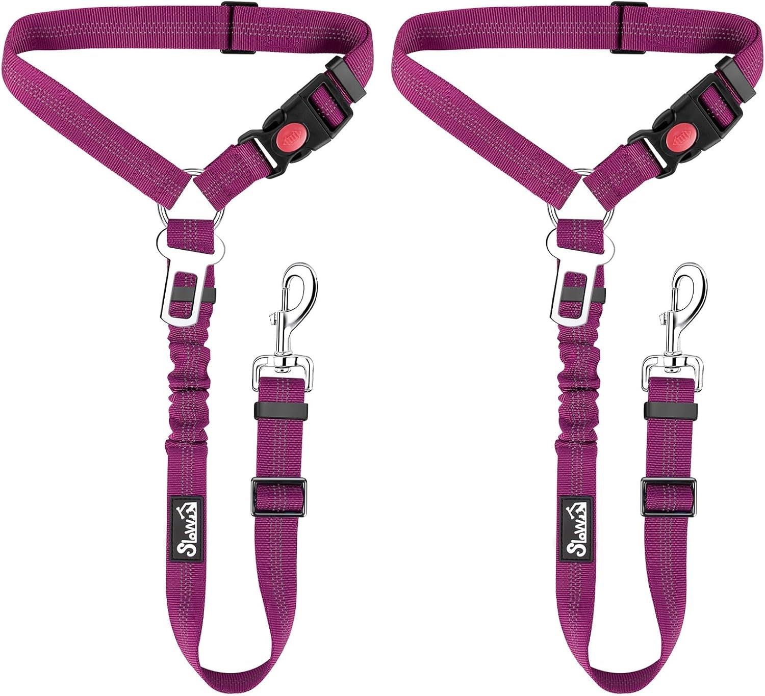 slowton-dog-seat-belt-for-car-2-pack-dog-car-harness-seatbelt-adjustable-with-elastic-bungee-buffer-2-in-1-pet-car-leash-headrest-restraint-dog-reflective-safety-tether-black-headrest-clip