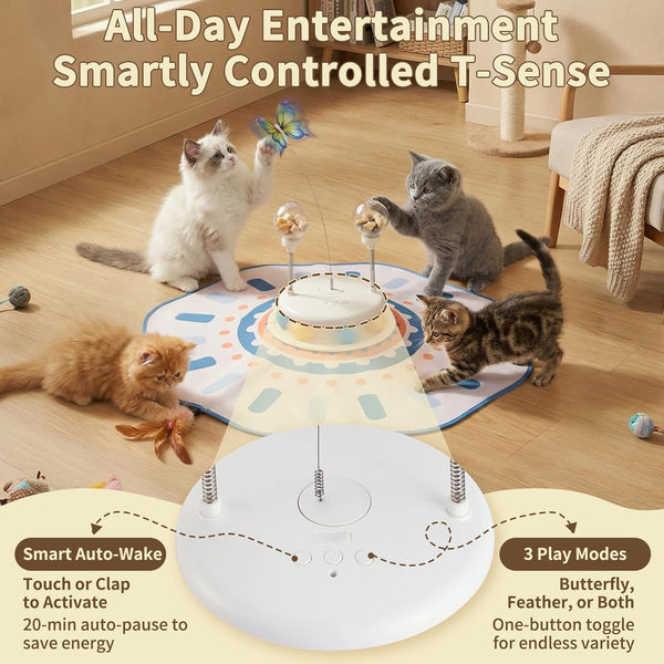 MOHAYA Interactive Cat Toy 5-In-1, Smart Automatic Cat Toys for Bored Indoor Cats, Motion & Sound Activated Toy with Fluttering Butterfly, Moving Feather, Track Balls & Slow Feeder Treat Dispenser6