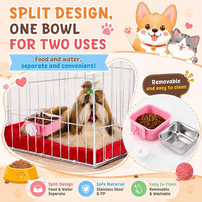 Lemonroad 12 Pcs Dog Crate Water Bowl Bulk No Spill Hanging for Kennel Removable Stainless Steel Puppy Food Water Feeding Bowls Cage Coop Cup for Dogs Cats Rabbits Birds Ferret(Square Bowl)5