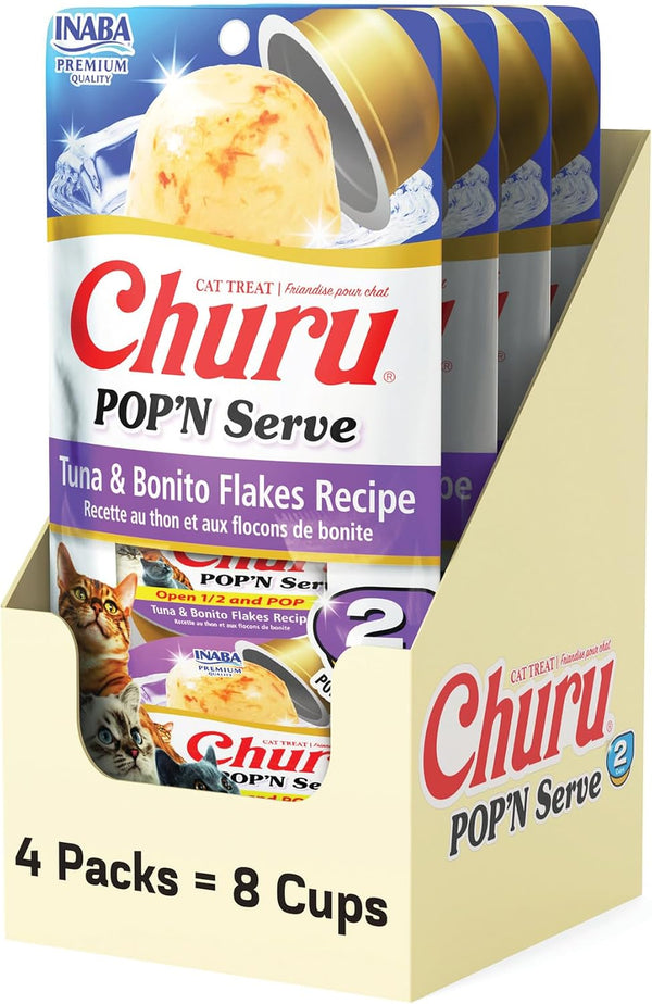 INABA Churu Pop'N Serve Lickable Cat Treats, Tuna Variety, 10Ct | Immune Support, 90% Moisture, 16 Calories, Soft Jelly, Easy-Serve Cup, Grain-Free, 10 X 1.2 Oz Cups8
