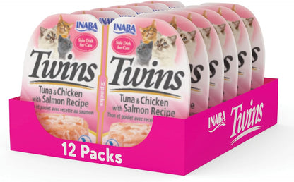 INABA Twins Wet Cat Treat Side Dish, Tuna Chicken Scallop, 12Ct | Immune Support, Antioxidant Support, 89.5% Moisture, 20 Calories, Meal Topper, 6 X 2.46 Oz Twin Cups8