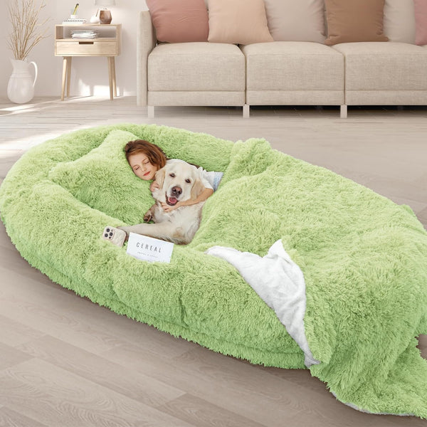 ROOMTEC Human Dog Bed, 71''X45''X12'' Size Fits Adult and Pet Washable Giant People Bed 10 CM Thick Memory Foam Large Oversize Pet Bed with Plump Pillow, Blanket, Strap - Grey9